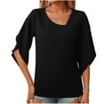 thumbnail image 1 of ZyeKqe Business Casual Tops for Women 3/4 Length Sleeve Top Asymmetrical V Neck Top Loose Fitted Chiffon Blouses, 1 of 6