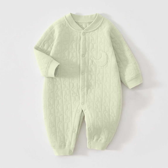 ZyeKqe Button down Rompers for Toddlers Long Sleeve Crewneck Open Front Casual Cotton Thick Comfy Fall Winter Warm Jumpsuits(6-9 Months,Green)