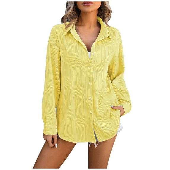 ZyeKqe Button down Shirts for Women Long Sleeve Shirts Casual V Neck Office Work Top Blouses Solid Color