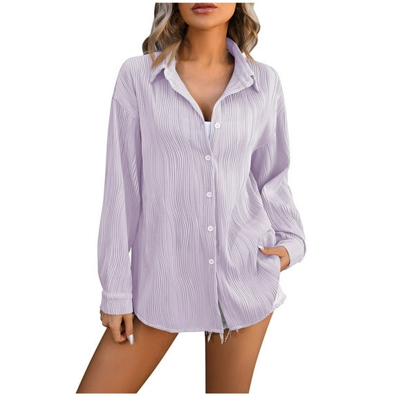 ZyeKqe Button down Shirts for Women Long Sleeve Shirts Casual V Neck Office Work Top Blouses Solid Color