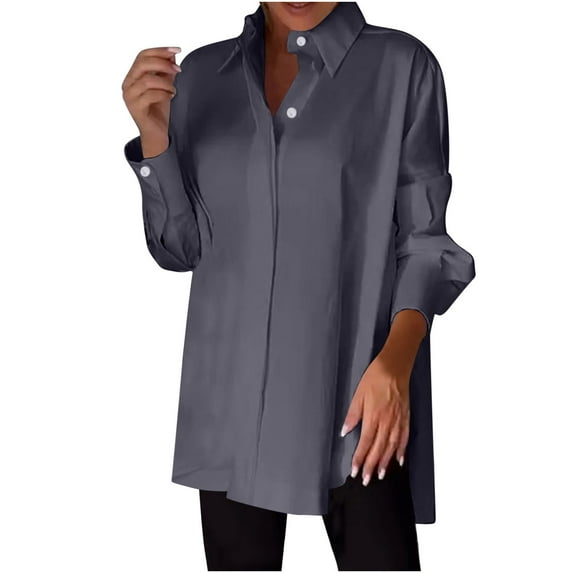 ZyeKqe Button down Shirts for Women Plus Size Long Sleeve Work Shirts Collared Business Casual Top Side Split Chiffon Blouses