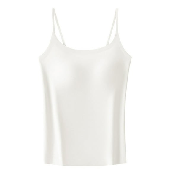 ZyeKqe Camisole Tops for Women Built in Bra Spaghetti Strap Sleeveless Undershirts Crewneck Slim Fitted Base Layer Vest