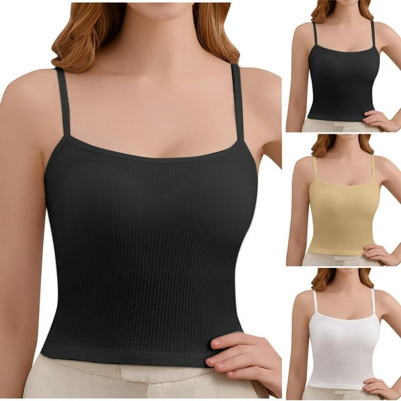 ZyeKqe Camisole Tops for Women Spaghetti Strap Sleeveless Cropped Shirts Square Neck Undershirts Base Layer Vests Sleepwear