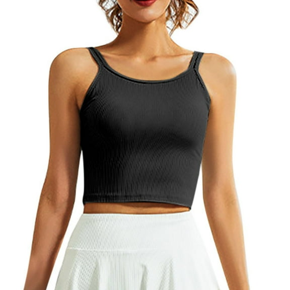 ZyeKqe Camisole Tops for Women with Built in Bra Workout Tank Tops Spaghetti Strap Sleeveless Cropped Athletic Shirts