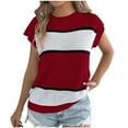thumbnail image 1 of ZyeKqe Cap Sleeve Tops for Women Crewneck Pullover Knit Top Color Block T Shirts Blouses Top, 1 of 5