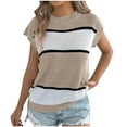 thumbnail image 1 of ZyeKqe Cap Sleeve Tops for Women Crewneck Pullover Knit Top Color Block T Shirts Blouses Top, 1 of 5
