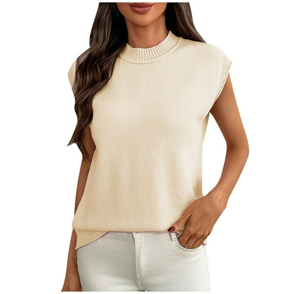 ZyeKqe Cap Sleeve Tops for Women Crewneck Pullover Knit Top Loose Fitted Summer Tops