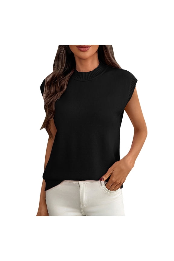 Cap Sleeve Tops for Women Crewneck Pullover Knit Top Loose Fitted Summer Tops