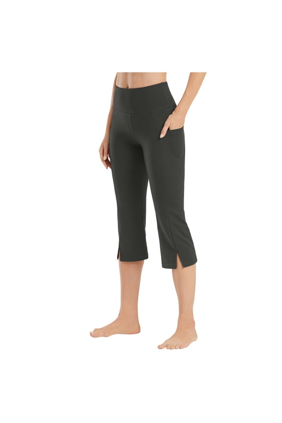 Capri Flare Leggings for Women Summer High Waisted Yoga Capri Belly Control Slit Bootcut Crop Pants