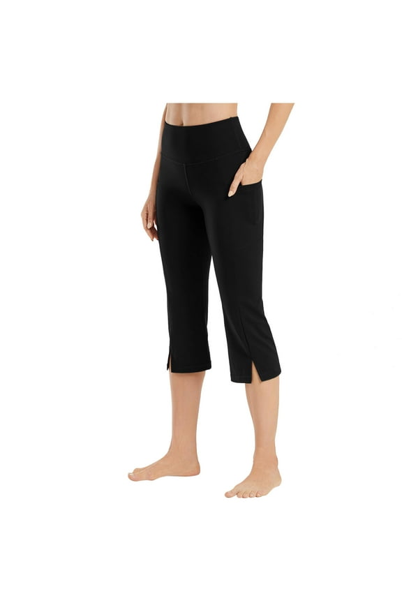 Capri Flare Leggings for Women Summer High Waisted Yoga Capri Belly Control Slit Bootcut Crop Pants