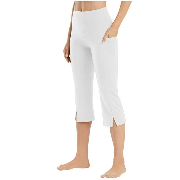 ZyeKqe Capri Flare Leggings for Women Summer High Waisted Yoga Capri Belly Control Slit Bootcut Crop Pants