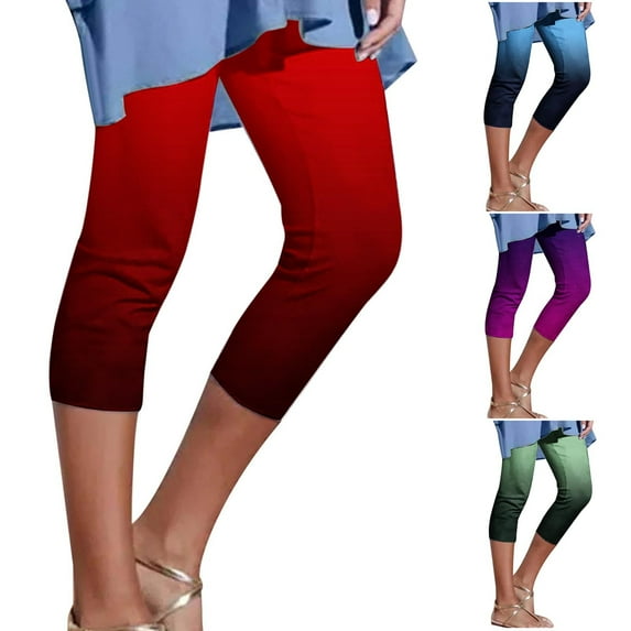 ZyeKqe Capri Leggings for Women High Waisted Yoga Pants Stretchy Summer Cropped Beach Tights Gradient Color