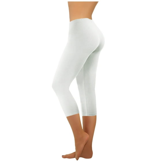 ZyeKqe Capri Leggings for Women Low Waisted Yoga Cropped Tights Stretchty Pull on Ladies Capris