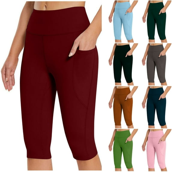 ZyeKqe Capri Leggings for Women with Pockets Butt Lifting High Waisted Yoga Pants Belly Control Workout Cropped Tights