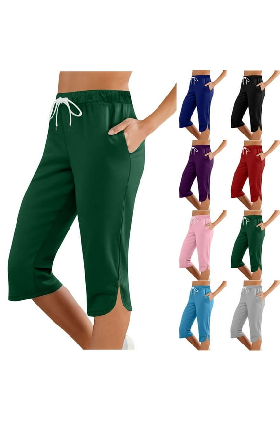 Capri Pants for Women Drawstring High Waisted Jogger Capris Straight Leg Sweat Cropped Trousers