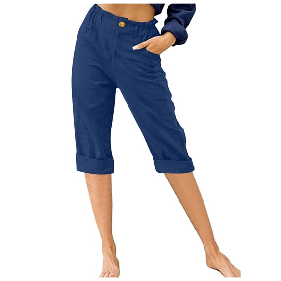 ZyeKqe Capri Pants for Women Summer High Waisted Slim Fitted Comfy Cropped Trousers with Pockets