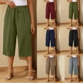 thumbnail image 1 of ZyeKqe Capri Pants for Women Wide Leg Knee Length Cropped Trousers Drawstring Elastic Waisted Summer Capris, 1 of 9