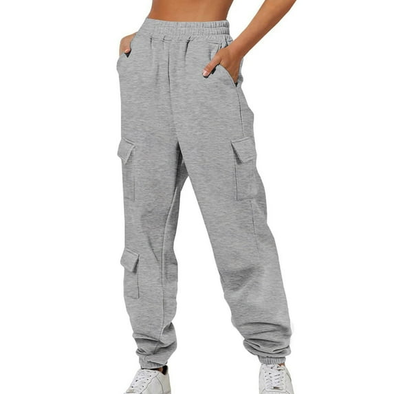ZyeKqe Cargo Joggers for Women Elastic High Waisted Baggy Sweatpants Cotton Fleece Lined Casual Athletic Pants