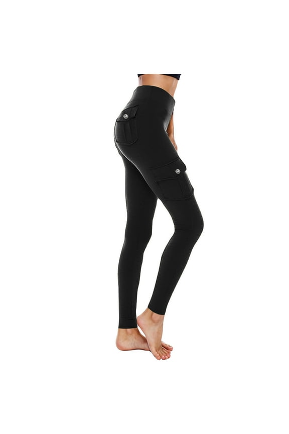 Cargo Leggings for Women High Waisted Yoga Pants Ankle Length Workout Tights with Flap Pockets