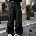 thumbnail image 1 of ZyeKqe Cargo Pants for Boys Girls Wide Leg Baggy Elastic Waist Loose Breathable Casual Active Sports Pants with Multi Pockets(7-8Years,Black), 1 of 7