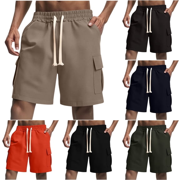 ZyeKqe Cargo Shorts for Men Drawstring High Waisted Jogger Shorts Wide Leg Summer Hiking Shorts