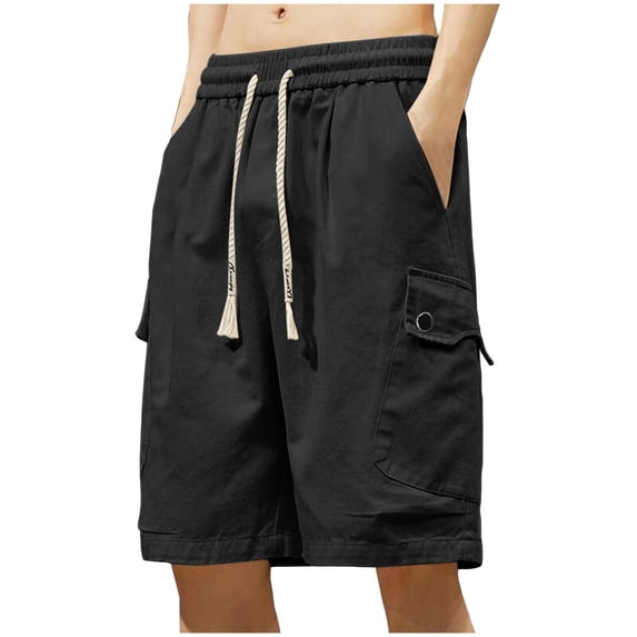 ZyeKqe Cargo Shorts for Men Drawstring High Waisted Sweat Shorts Wide Leg Hiking Shorts