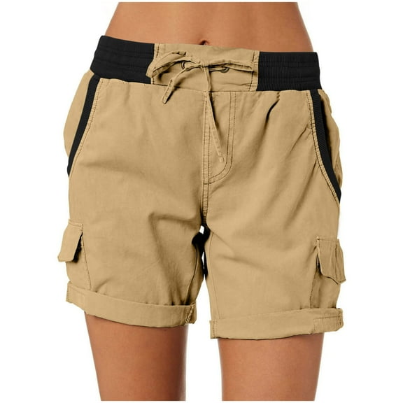 ZyeKqe Cargo Shorts for Women Drawstring High Waisted Outdoor Hiking Shorts Rolled up Casual Summer Shorts