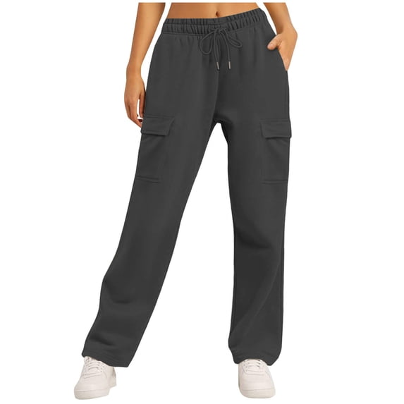 ZyeKqe Cargo Sweatpants for Women Elastic Waisted Drawstring Sports Joggers Straight Leg Outdoor Trousers with Pockets