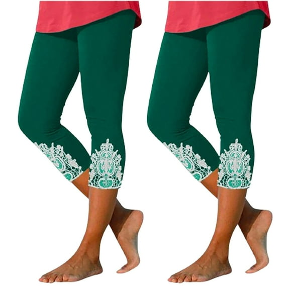 ZyeKqe Carpi Leggings for Women High Waisted Yoga Capris Lace Patchwork Cropped Lounge Summer Beach Pants