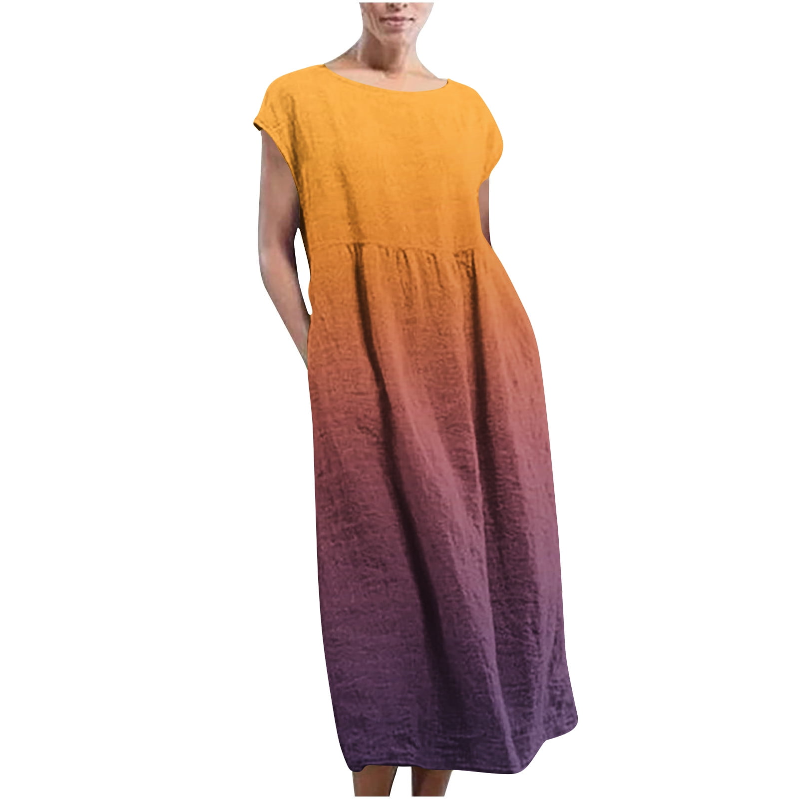 ZyeKqe Casual Dresses for Women Cap Sleeve Cotton Linen Maxi Dress Crewneck Gradient Color Long Dress with Pockets - Walmart.com ZyeKqe Casual Dresses for Women Cap Sleeve Cotton Linen Maxi Dress Crewneck Gradient Color Long Dress with Pockets - Walmart.com