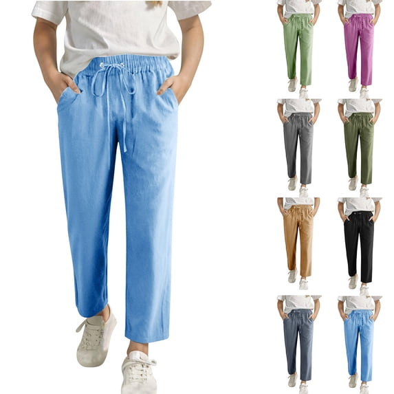 ZyeKqe Casual Pants for Girls Boys Drawstring Waist Straight Leg Loose Comfy Lounge Pants with Pockets