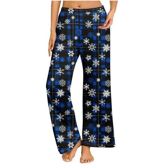 ZyeKqe Christmas Day Plus Size Pajamas Pants for Women High Waisted Lounge Pants Straight Wide Leg Sleep Bottoms