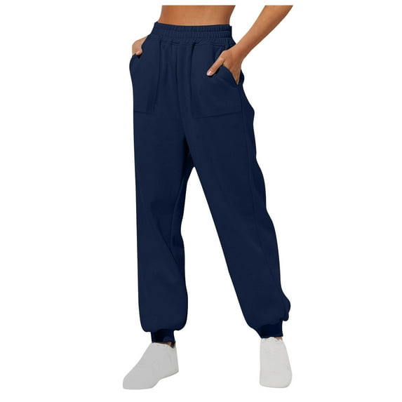 ZyeKqe Cinch Bottom Sweatpants for Women High Waisted Active Pants Solid Color Baggy Joggers Track Pants