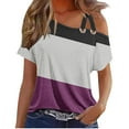 thumbnail image 1 of ZyeKqe Cold Shoulder Tops for Women Casual Summer Short Sleeve Tunics Strappy Color Block Tee Shirts, 1 of 4