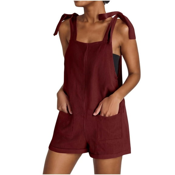 ZyeKqe Corduroy Rompers for Women Sleeveless Jumpsuits Adjustable Strap Wide Leg Shorts Overalls