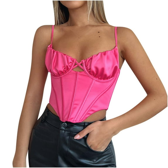 ZyeKqe Corset for Women Deep V Neck Tank Top Spaghetti Strap Sleeveless Shirts Backless Going out Tops