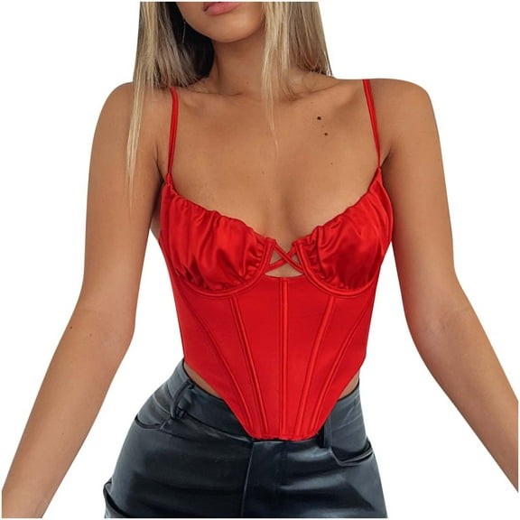 ZyeKqe Corset for Women Deep V Neck Tank Top Spaghetti Strap Sleeveless Shirts Backless Going out Tops