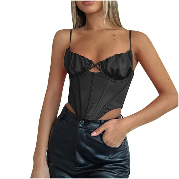 ZyeKqe Corset for Women Deep V Neck Tank Top Spaghetti Strap Sleeveless Shirts Backless Going out Tops