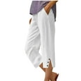 thumbnail image 1 of ZyeKqe Cotton Lien Capri Pants for Women High Waisted Capris Straight Wide Leg Summer Cropped Beach Trousers, 1 of 4