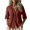 thumbnail image 1 of ZyeKqe Cotton Linen 3/4 Length Sleeve Tops for Women Button up V Neck Top Casual Comfy Blouses Top, 1 of 6