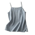 thumbnail image 1 of ZyeKqe Cotton Linen Camisole Tops for Women Spaghetti Strap Sleeveless Shirts Side Split Loose Fitted Blouses Top, 1 of 7