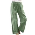 thumbnail image 1 of ZyeKqe Cotton Linen Pants for Women Drawstring High Waisted Lounge Pants Straight Wide Leg Trousers, 1 of 5