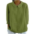thumbnail image 1 of ZyeKqe Cotton Linen Shirt for Women 3/4 Sleeve Length Top V Neck Casual Loose Plus Size Blouses, 1 of 5