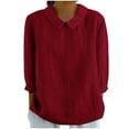 thumbnail image 1 of ZyeKqe Cotton Linen Shirt for Women 3/4 Sleeve Length Top V Neck Casual Loose Plus Size Blouses, 1 of 5