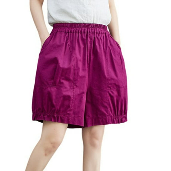 ZyeKqe Cotton Linen Shorts for Women Wide Leg Summer Casual Shorts High Waisted Knee Length Lounge Shorts