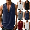 thumbnail image 1 of ZyeKqe Cotton Linen Tank Tops for Men Summer Sleeveless Muscle Shirts Deep V Neck Loose Fitted Beach Top, 1 of 7