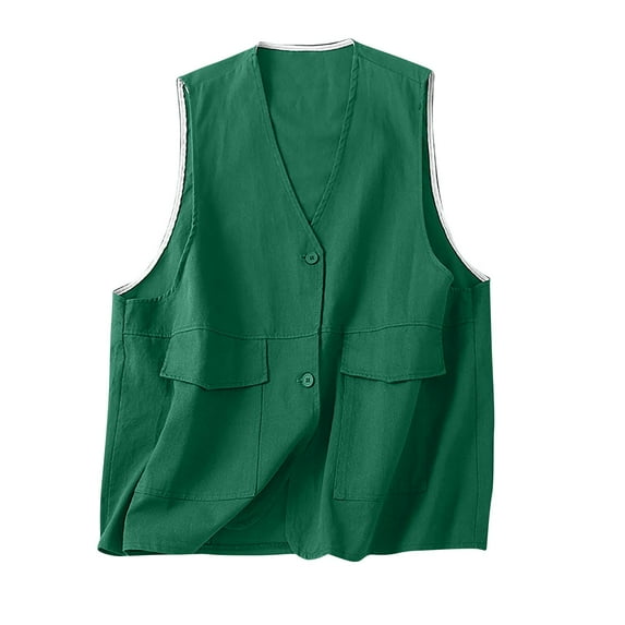ZyeKqe Cotton Linen Tank Tops for Women Button down Summer Vest Loose Fitted Sleeveless Shirts