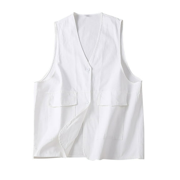 ZyeKqe Cotton Linen Tank Tops for Women Button down Summer Vest Loose Fitted Sleeveless Shirts