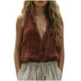 thumbnail image 1 of ZyeKqe Cotton Linen Tank Tops for Women Button down Vest Ruffle V Neck Sleeveless Blouses Top, 1 of 6