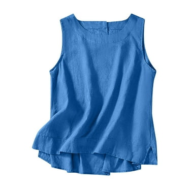 ZyeKqe Cotton Linen Tank Tops for Women Casual Sleeveless Shirts Crewneck Lightweight Loose Fitted Blouses Top